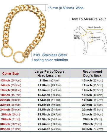 15mm Metal Dogs Training Choke Chain Collars for Large Dogs Pitbull Bulldog Strong Silver Gold Stainless Steel Slip Dog Collar