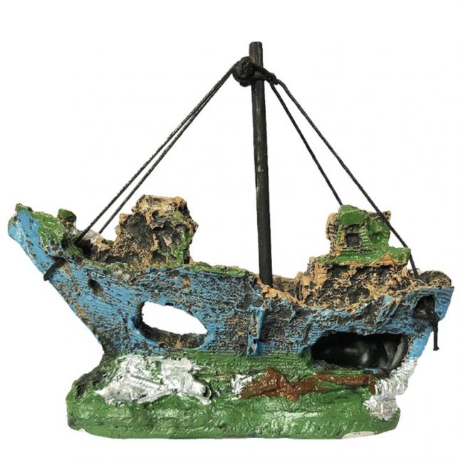 Aquarium Ornament Wreck Sunk Ship Sailing Boat Destroyer Fish Tank Cave Decor