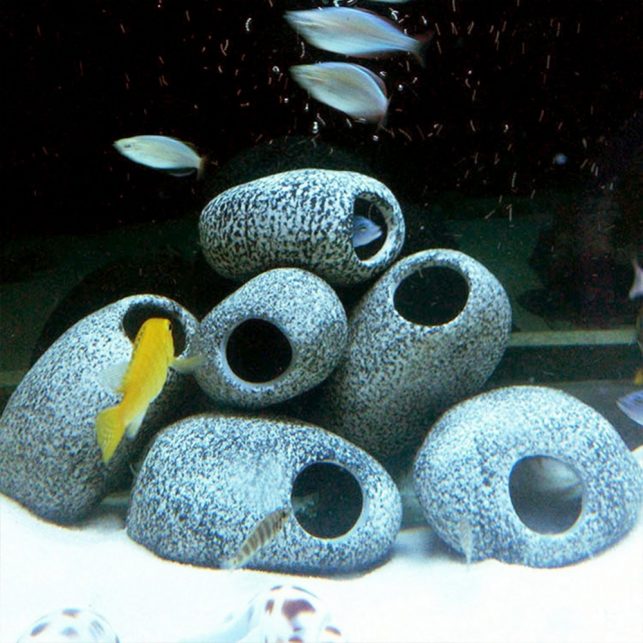 1pc Aquarium Cichlid Stone Ceramic Rock Cave Aquarium Fish Tank Pond Shrimp Breeding Ornament Decor Accessory Decorative Marbles