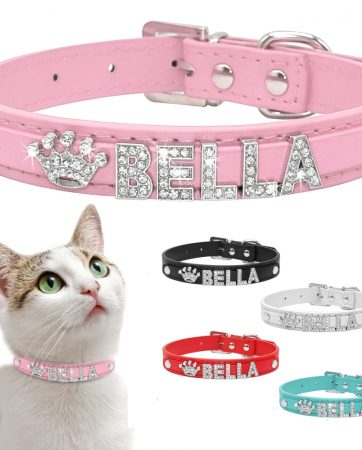 Personalized Cat Collar Rhinestone Puppy Small Dogs Collars Custom for Chihuahua Yorkshire Free Name Charms Cat Accessories