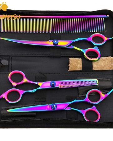Colorful Hair Cutting Scissors Clippers Flat Tooth Cutting Pet Beauty Tools Set Kit Dogs Grooming Hair Cutting Scissors Set