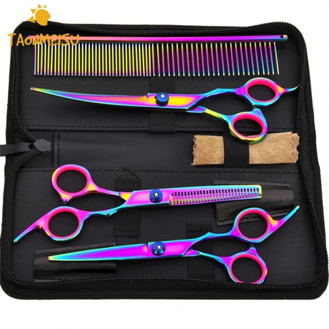 Colorful Hair Cutting Scissors Clippers Flat Tooth Cutting Pet Beauty Tools Set Kit Dogs Grooming Hair Cutting Scissors Set