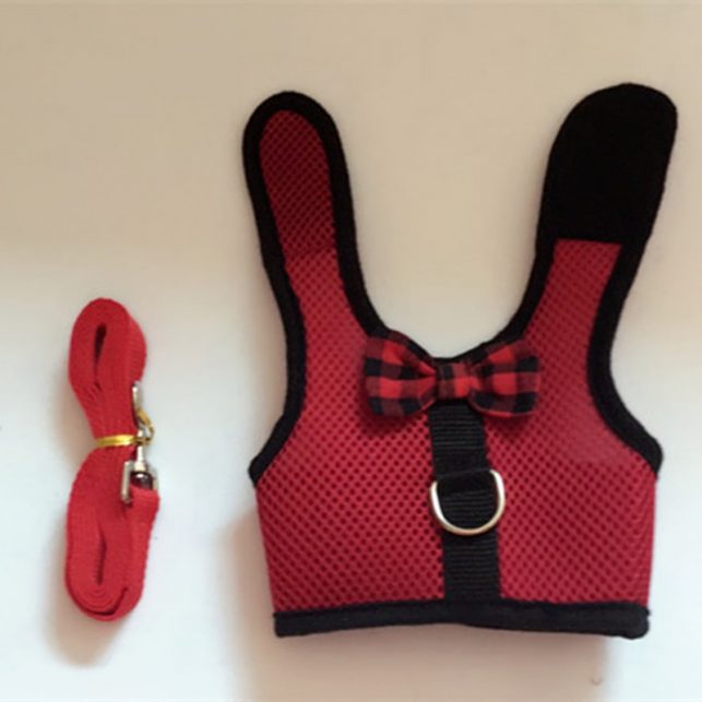 New Black Rabbit Leash Lead Vest Small Animals Mesh Cotton Collars Cat Hamster Red Harnesses S M L Harness Leash Pet Strap 27