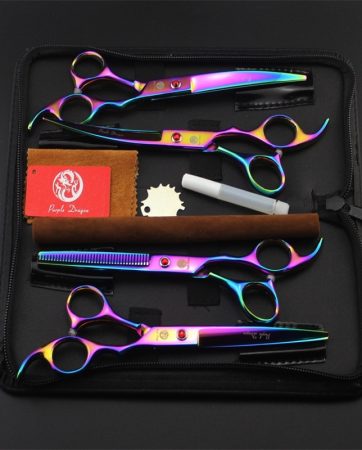 Purple dragon 7.0 inch Professional pet scissors for dog grooming High Quality Straight & Thinning & Curved Scissors 4pcs/set