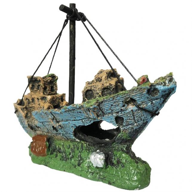 Aquarium Ornament Wreck Sunk Ship Sailing Boat Destroyer Fish Tank Cave Decor
